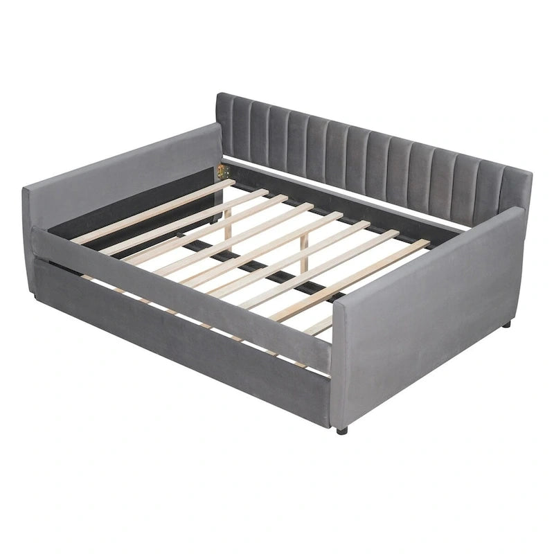 Merax Upholstered daybed with Drawers/Trundle, Wood Slat Support