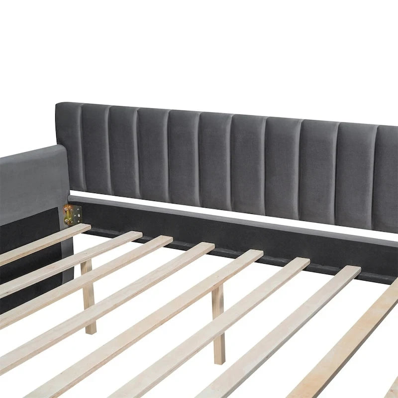 Merax Upholstered daybed with Drawers/Trundle, Wood Slat Support