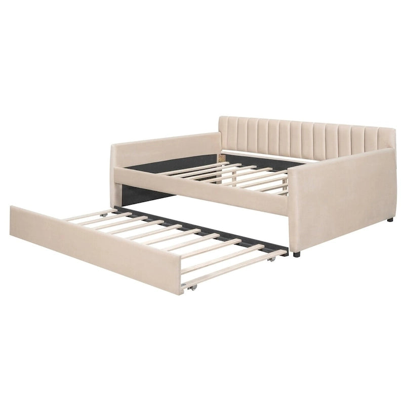 Merax Upholstered daybed with Drawers/Trundle, Wood Slat Support
