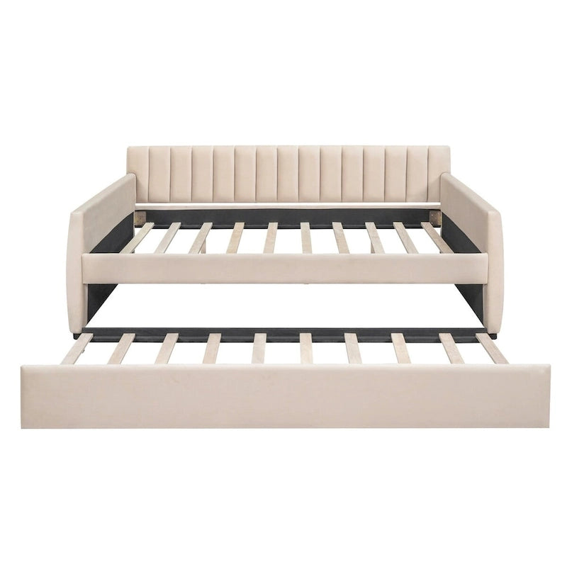 Merax Upholstered daybed with Drawers/Trundle, Wood Slat Support