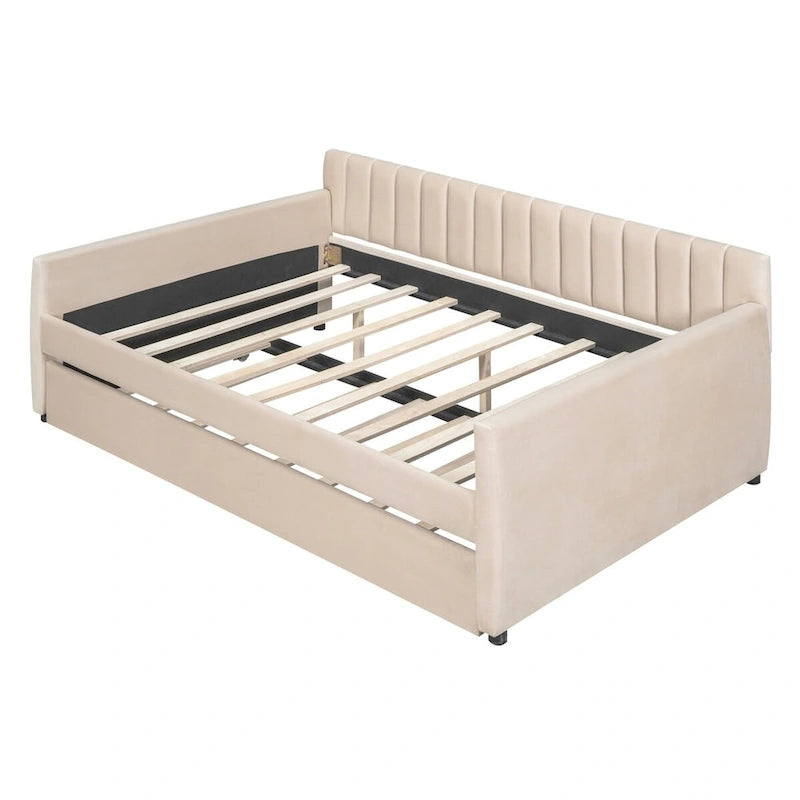 Merax Upholstered daybed with Drawers/Trundle, Wood Slat Support