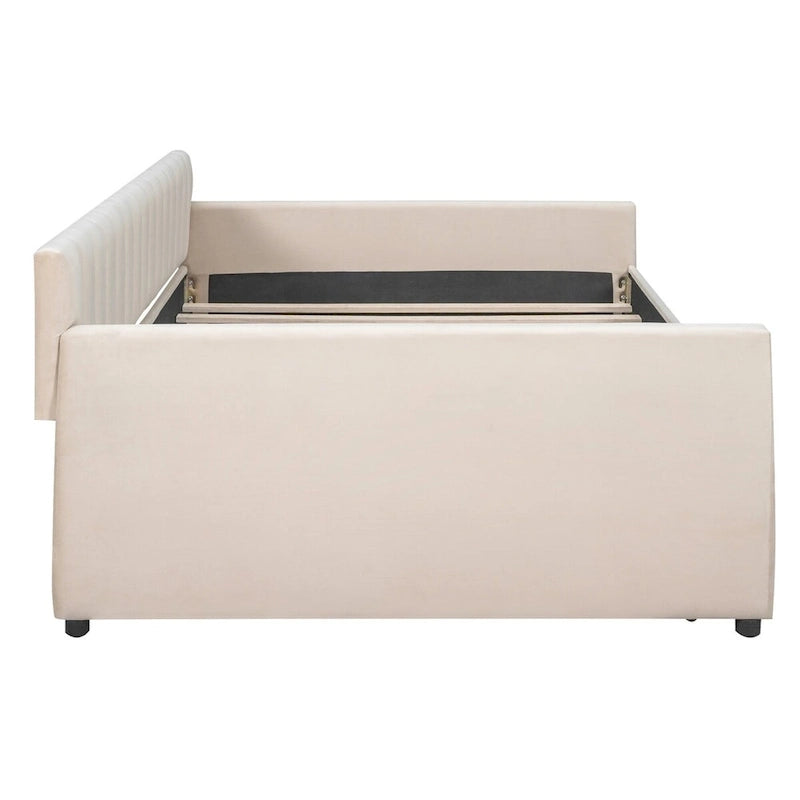 Merax Upholstered daybed with Drawers/Trundle, Wood Slat Support