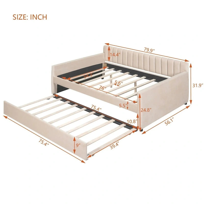 Merax Upholstered daybed with Drawers/Trundle, Wood Slat Support
