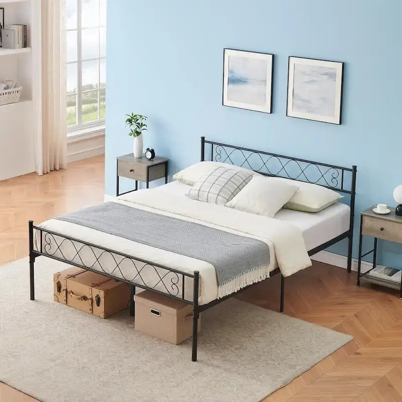 Platform Bed Frame with Iron-Art Sweet Heart