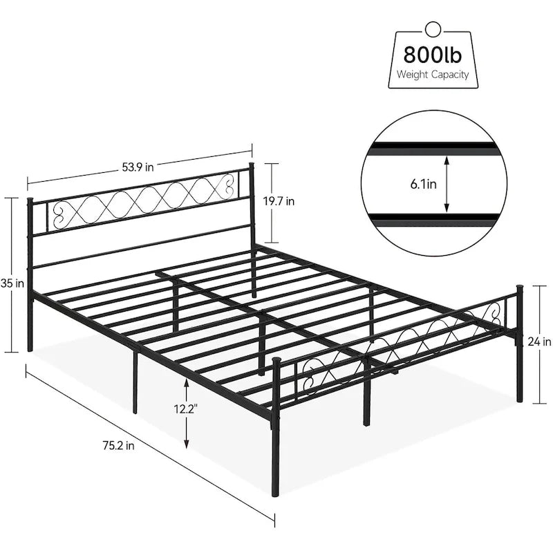 Platform Bed Frame with Iron-Art Sweet Heart