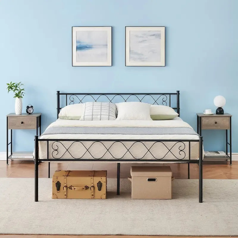 Platform Bed Frame with Iron-Art Sweet Heart