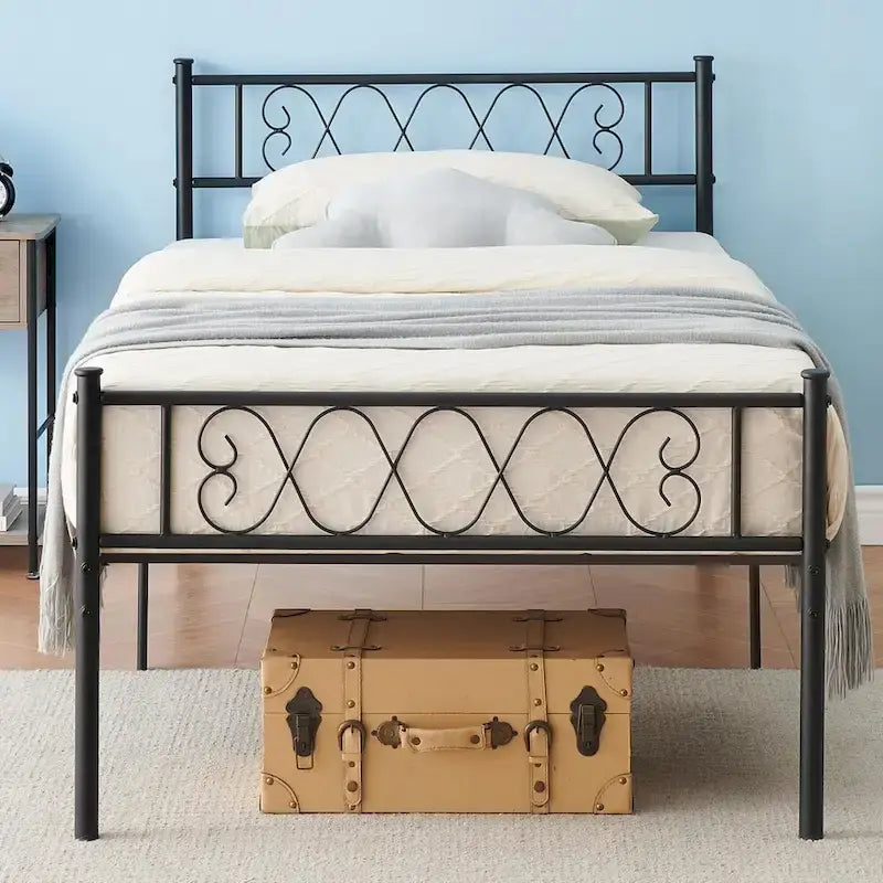Platform Bed Frame with Iron-Art Sweet Heart