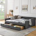 Queen Size Daybed with Upholstered Tufted Sofa Bed with Button on Back and Copper Nail on Waved Shape Arms(84.5x63.5x26.5)