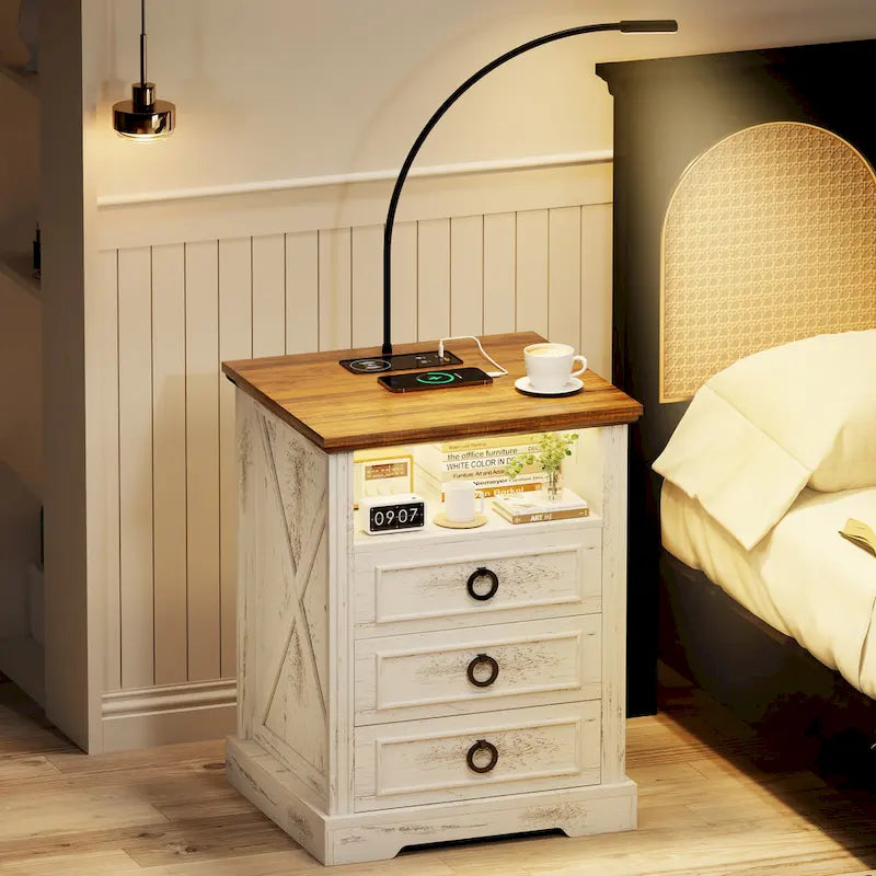 LED 3-Drawer Nightstand With and Reading Light