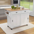 Rubberwood Folding Countertop Kitchen Cart with 2 Drawers and Storage Cabinet
