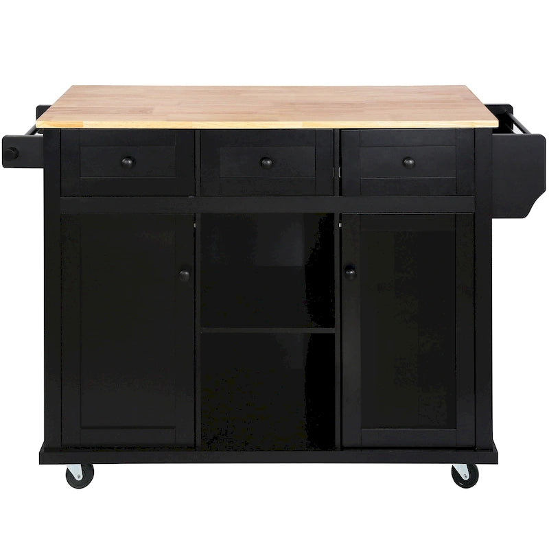 Kitchen Cart with Rubber wood Drop-Leaf Countertop