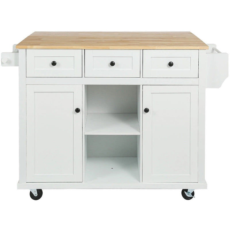 Kitchen Cart with Rubber wood Drop-Leaf Countertop