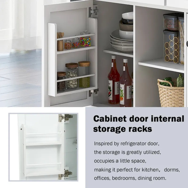 Kitchen Cart with Rubber wood Drop-Leaf Countertop