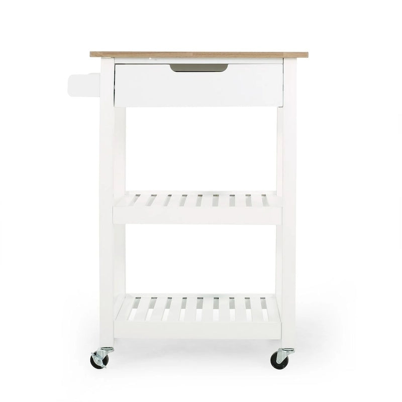 Compact Wooden Kitchen Cart with Wheels Shelves and Drawer by Christopher Knight Home