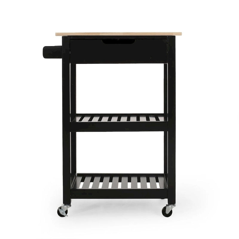 Compact Wooden Kitchen Cart with Wheels Shelves and Drawer by Christopher Knight Home