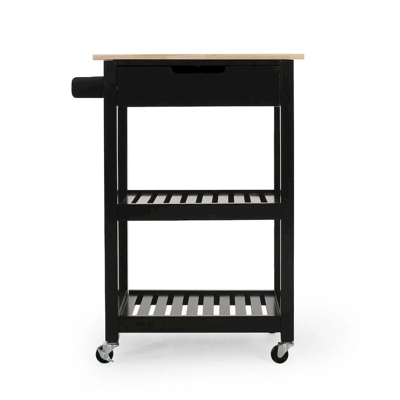 Compact Wooden Kitchen Cart with Wheels Shelves and Drawer by Christopher Knight Home