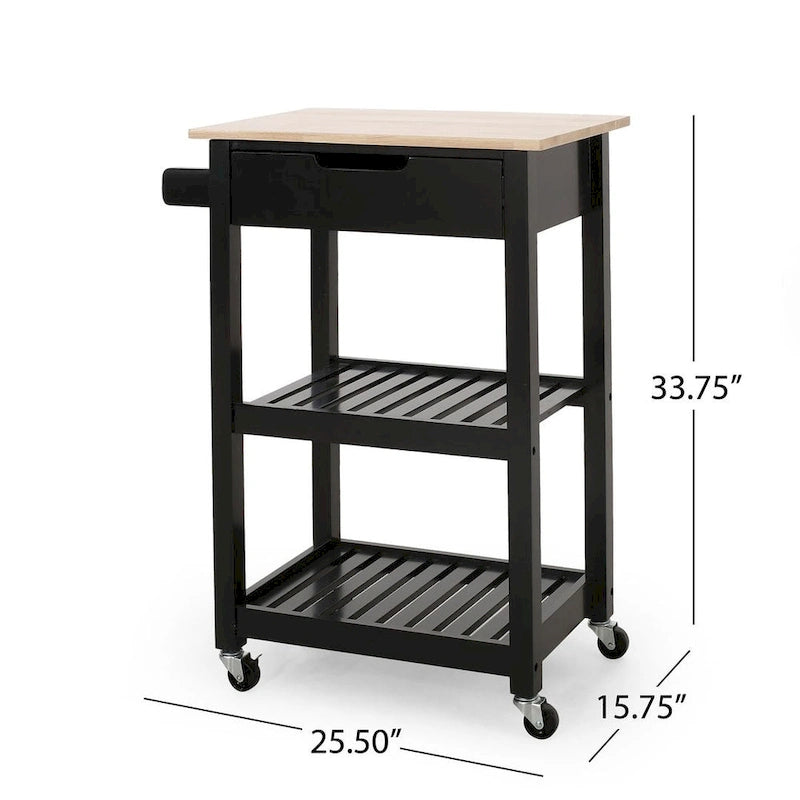 Compact Wooden Kitchen Cart with Wheels Shelves and Drawer by Christopher Knight Home