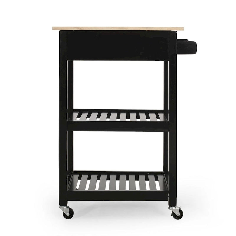 Compact Wooden Kitchen Cart with Wheels Shelves and Drawer by Christopher Knight Home