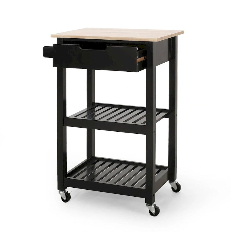 Compact Wooden Kitchen Cart with Wheels Shelves and Drawer by Christopher Knight Home