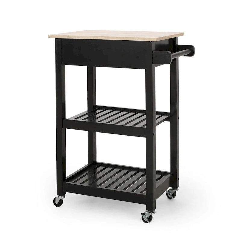 Compact Wooden Kitchen Cart with Wheels Shelves and Drawer by Christopher Knight Home