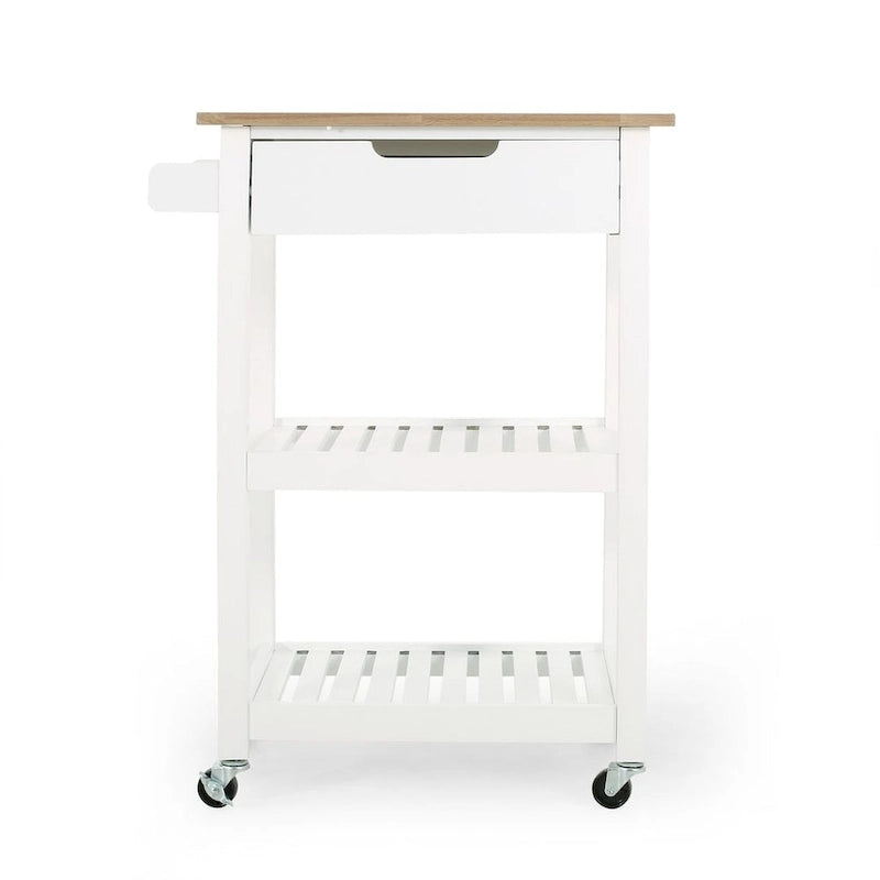 Compact Wooden Kitchen Cart with Wheels Shelves and Drawer by Christopher Knight Home