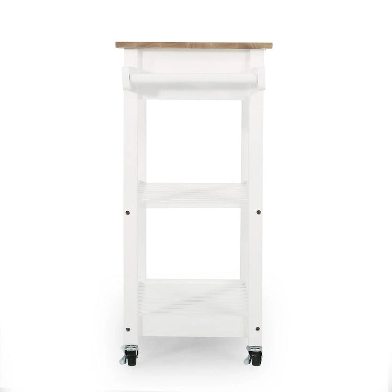 Compact Wooden Kitchen Cart with Wheels Shelves and Drawer by Christopher Knight Home