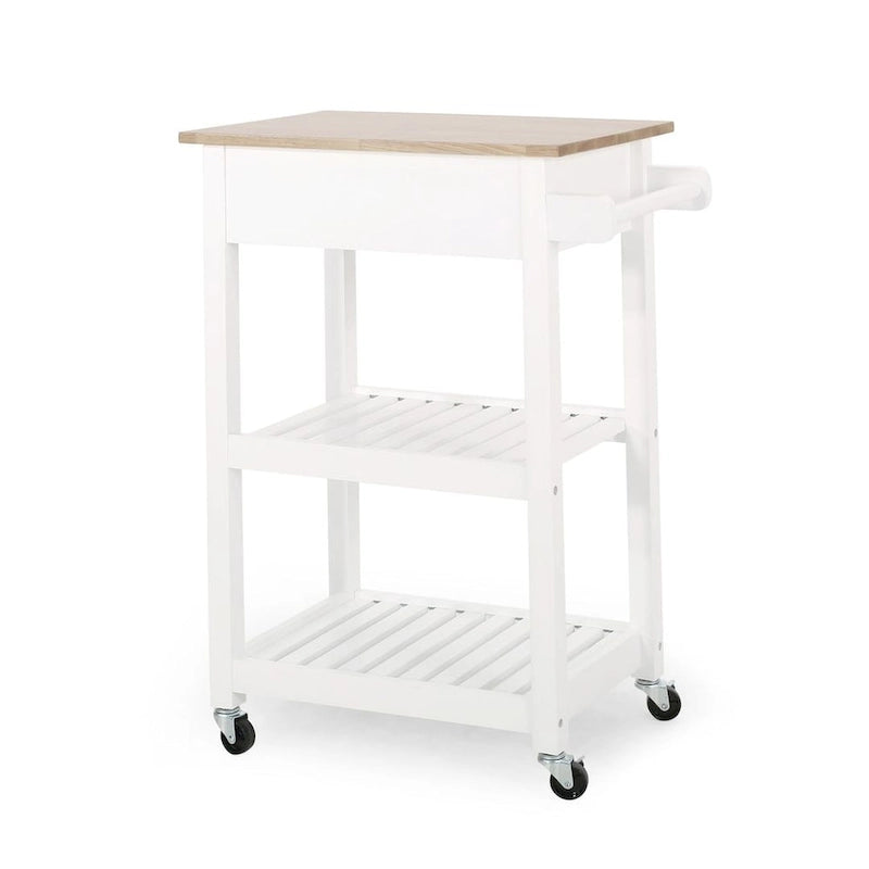 Compact Wooden Kitchen Cart with Wheels Shelves and Drawer by Christopher Knight Home