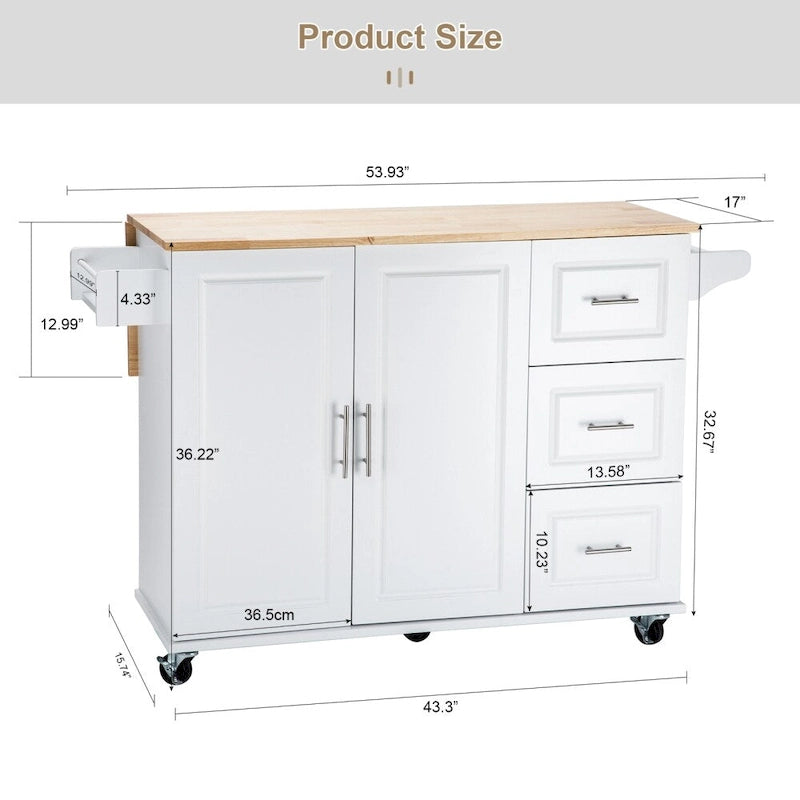 Mobile Kitehcn Island with Extensible Table Top and Adjustable Shelf