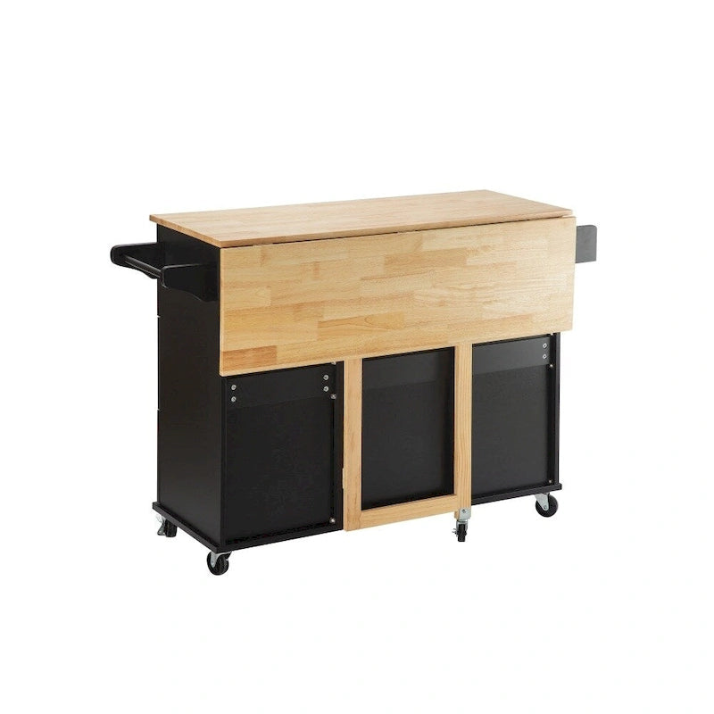 Mobile Kitehcn Island with Extensible Table Top and Adjustable Shelf