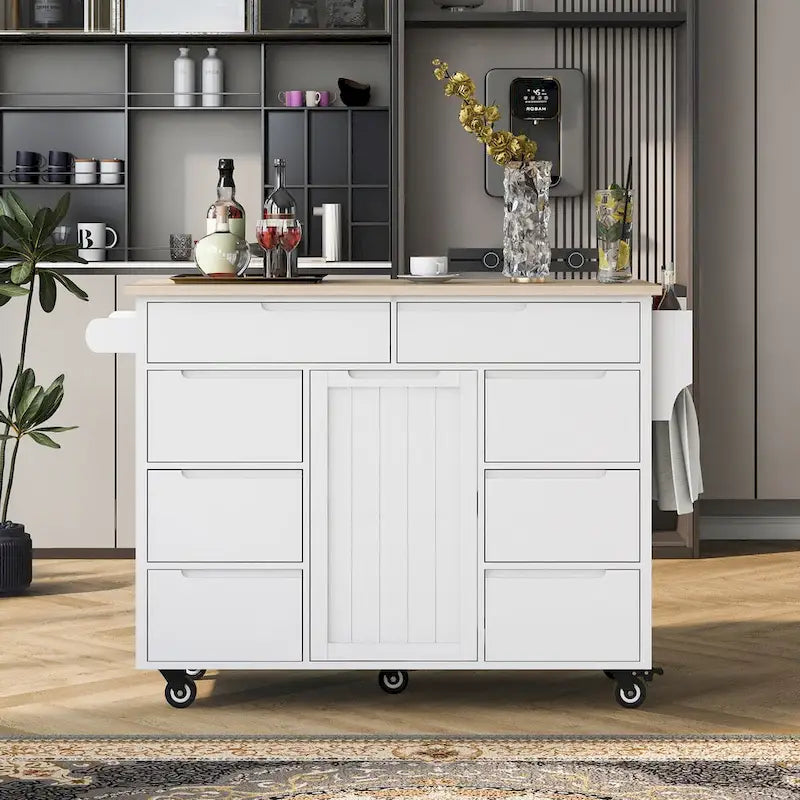 8 Drawer Rubber Wood Kitchen Island