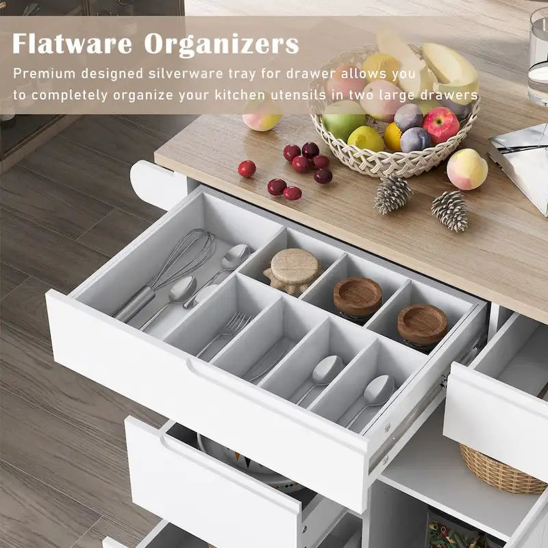8 Drawer Rubber Wood Kitchen Island