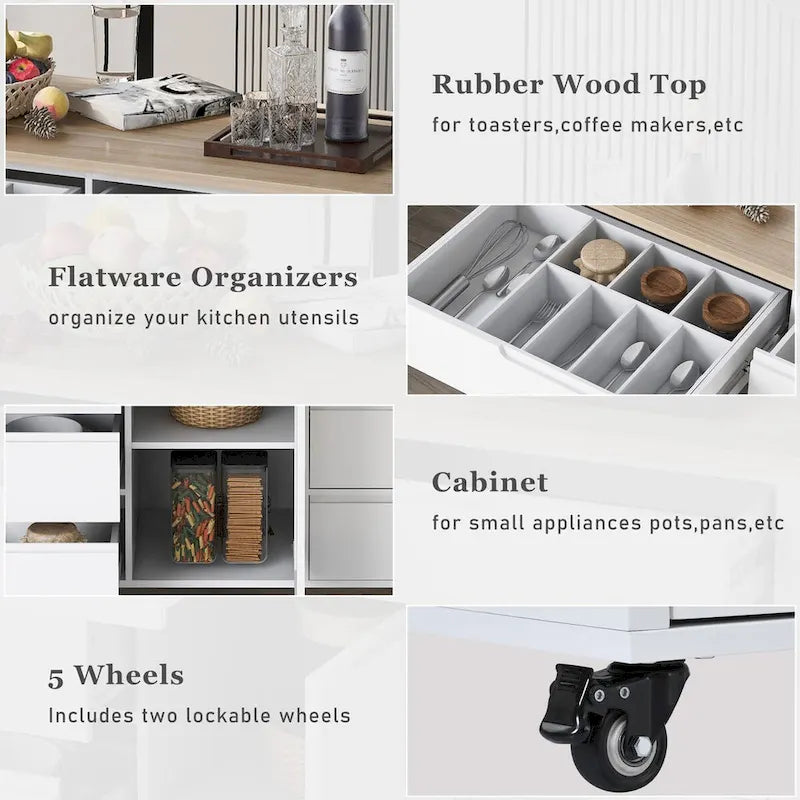 8 Drawer Rubber Wood Kitchen Island