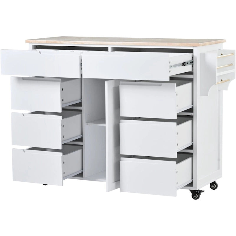 8 Drawer Rubber Wood Kitchen Island
