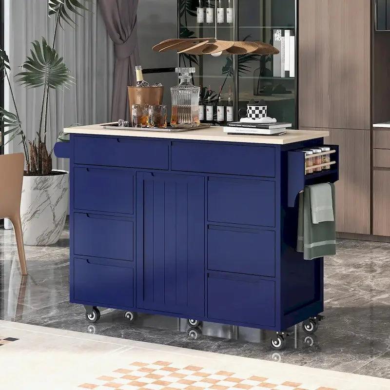 8 Drawer Rubber Wood Kitchen Island