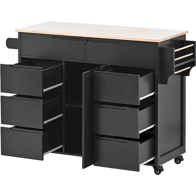 8 Drawer Rubber Wood Kitchen Island
