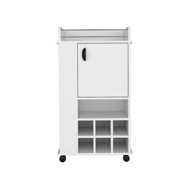 Bar Cart with Cabinet, 6 Built-in Wine Rack and Casters