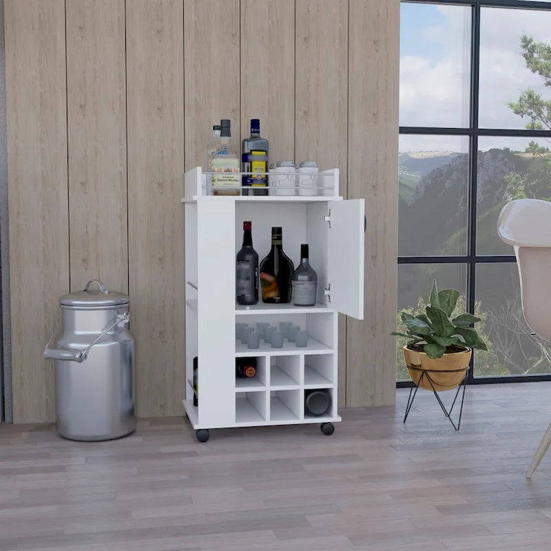 Bar Cart with Cabinet, 6 Built-in Wine Rack and Casters