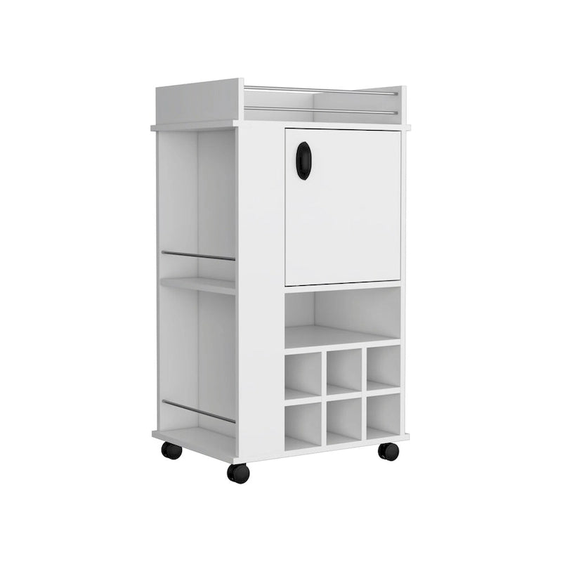 Bar Cart with Cabinet, 6 Built-in Wine Rack and Casters