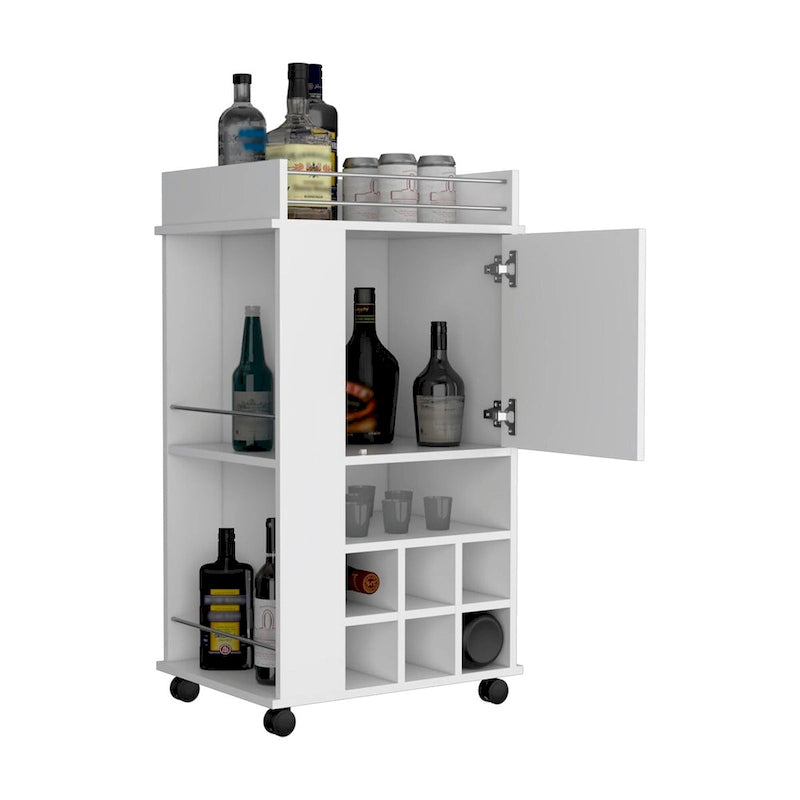Bar Cart with Cabinet, 6 Built-in Wine Rack and Casters