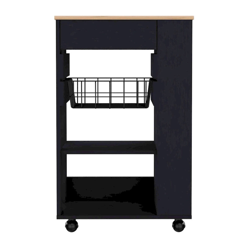 Kitchen Cart, One Drawer, Two Open Shelves, Four Casters -White / Light Oak