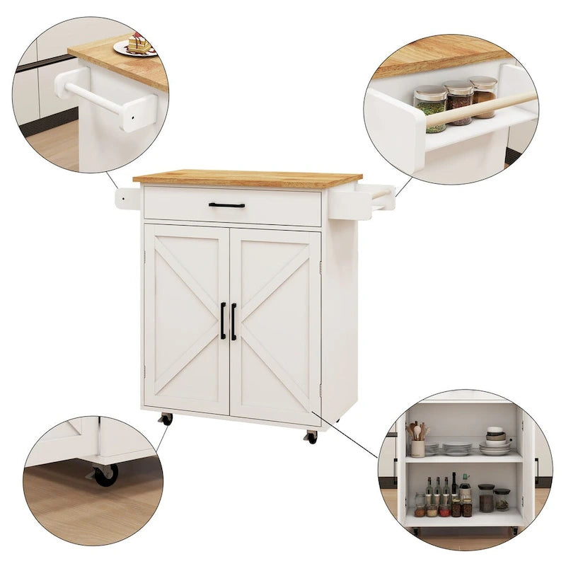 Kitchen island rolling trolley cart