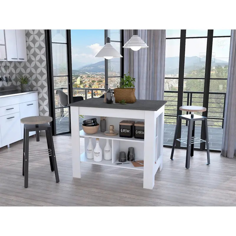 Rockaway 3-Shelf Kitchen Island White and Onix