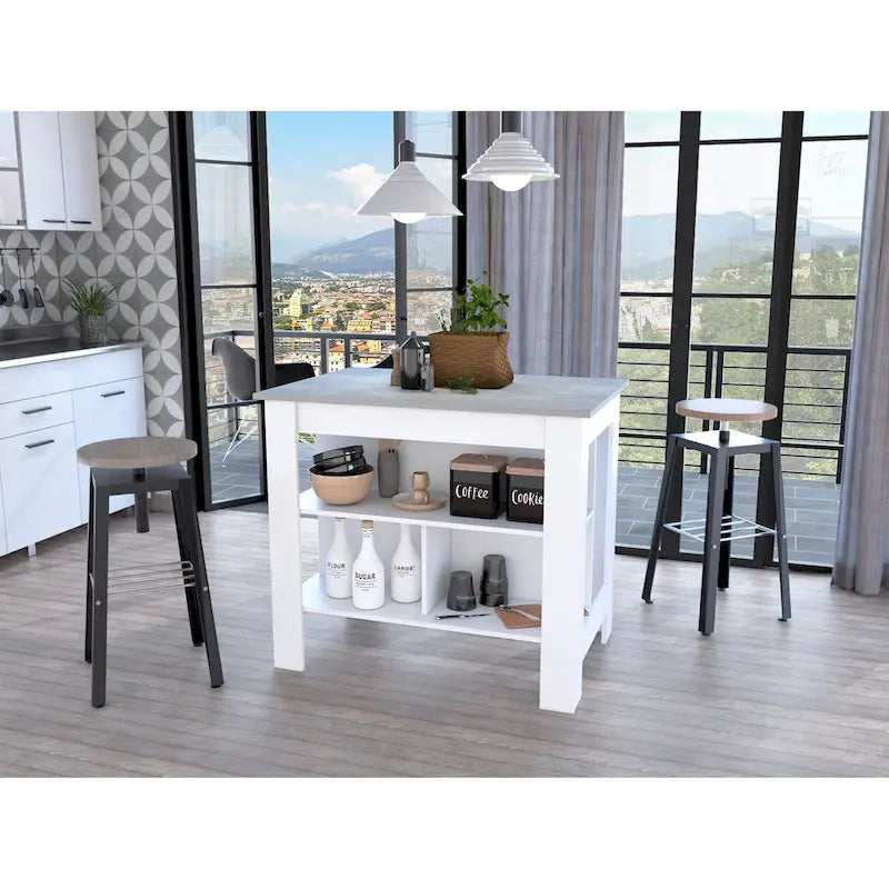 Rockaway 3-Shelf Kitchen Island White and Onix