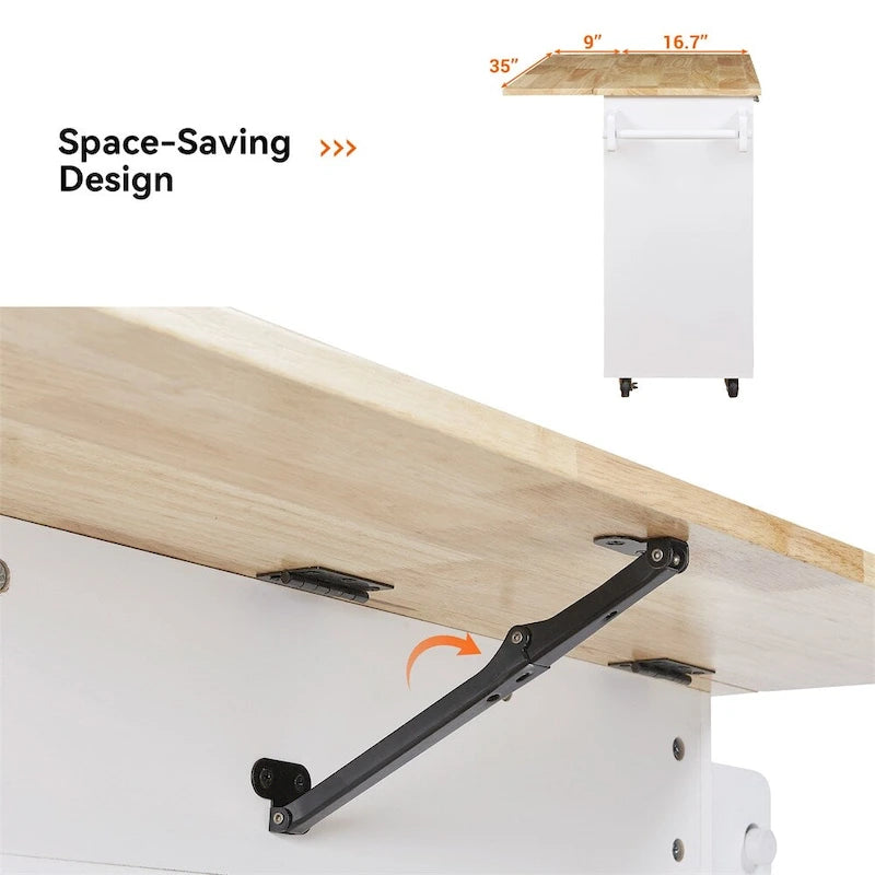 Rolling Kitchen Cart with Adjustable Shelf Tower Rack and Rubber Top - N/A