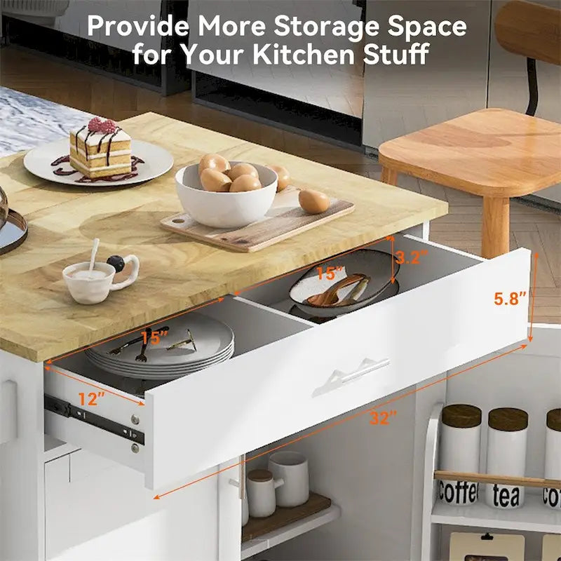 Rolling Kitchen Cart with Adjustable Shelf Tower Rack and Rubber Top - N/A