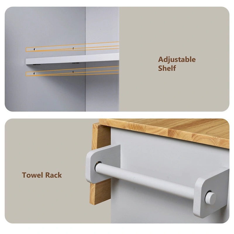 Rolling Kitchen Cart with Adjustable Shelf Tower Rack and Rubber Top - N/A