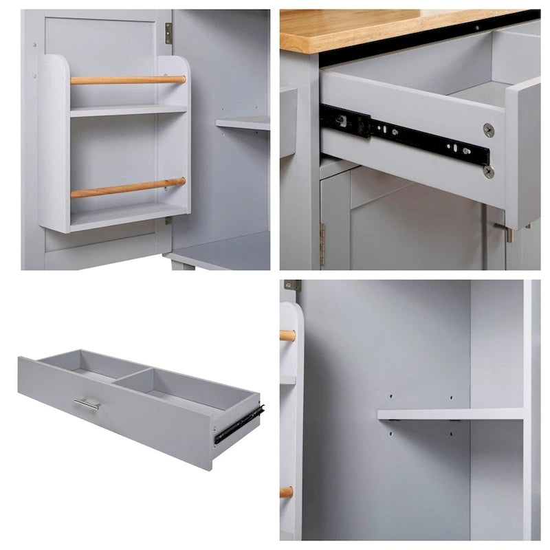 Rolling Kitchen Cart with Adjustable Shelf Tower Rack and Rubber Top - N/A