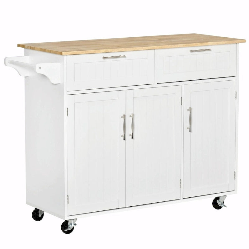 Mobile Kitchen Island with Wood Top, Drawers, Cabinets, Adjustable Shelves, and Towel Rack