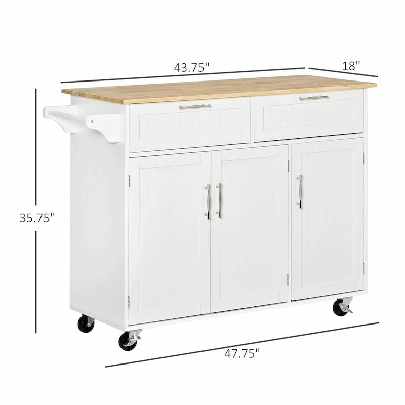 Mobile Kitchen Island with Wood Top, Drawers, Cabinets, Adjustable Shelves, and Towel Rack