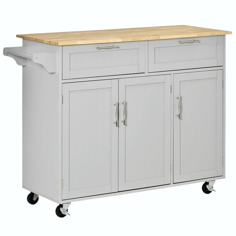 Mobile Kitchen Island with Wood Top, Drawers, Cabinets, Adjustable Shelves, and Towel Rack